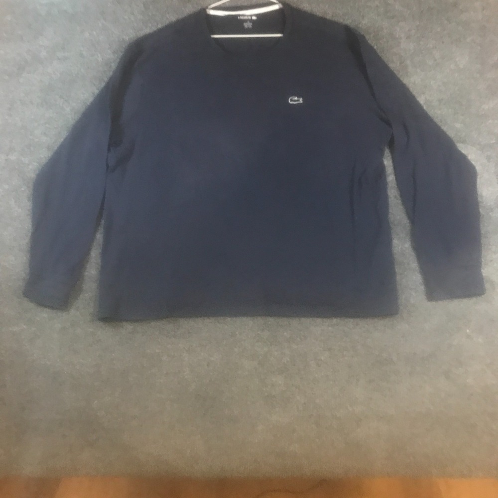 Lacoste Lounge T-Shirt Mens 2XL Blue Waffle Cotton Logo Crew Neck Sleepwear